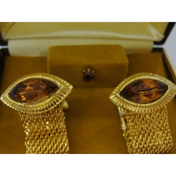 Mesh Cufflinks Tie Tack Set Paris Gold Tone Wedding Accessories Vintage - Picture 5 of 16